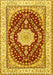 Machine Washable Medallion Yellow Traditional Rug, wshtr3525yw