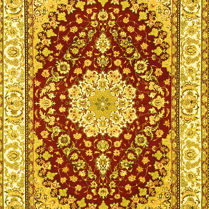Machine Washable Medallion Yellow Traditional Rug, wshtr3525yw
