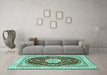 Machine Washable Medallion Turquoise Traditional Area Rugs in a Living Room,, wshtr3525turq
