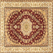 Square Machine Washable Medallion Brown Traditional Rug, wshtr3525brn