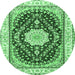 Round Machine Washable Medallion Emerald Green Traditional Area Rugs, wshtr3525emgrn