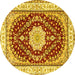 Round Machine Washable Medallion Yellow Traditional Rug, wshtr3525yw