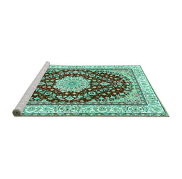 Sideview of Machine Washable Medallion Turquoise Traditional Area Rugs, wshtr3525turq