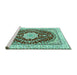 Sideview of Machine Washable Medallion Turquoise Traditional Area Rugs, wshtr3525turq