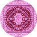 Round Machine Washable Medallion Pink Traditional Rug, wshtr3525pnk