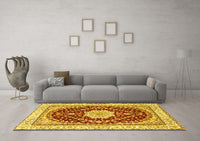 Machine Washable Medallion Yellow Traditional Rug, wshtr3525yw