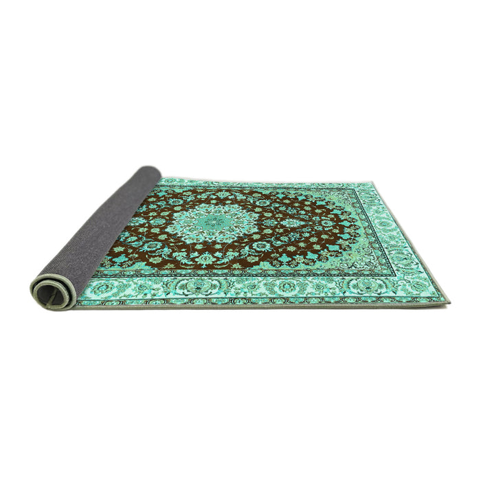 Sideview of Medallion Turquoise Traditional Rug, tr3525turq