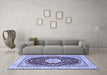 Machine Washable Medallion Blue Traditional Rug in a Living Room, wshtr3525blu