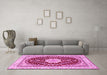 Machine Washable Medallion Pink Traditional Rug in a Living Room, wshtr3525pnk