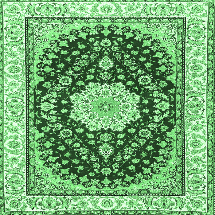 Square Machine Washable Medallion Emerald Green Traditional Area Rugs, wshtr3525emgrn