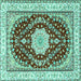 Square Machine Washable Medallion Turquoise Traditional Area Rugs, wshtr3525turq