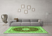 Machine Washable Medallion Green Traditional Area Rugs in a Living Room,, wshtr3525grn