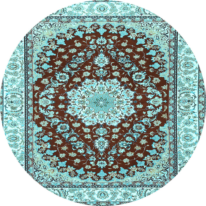 Round Medallion Light Blue Traditional Rug, tr3525lblu