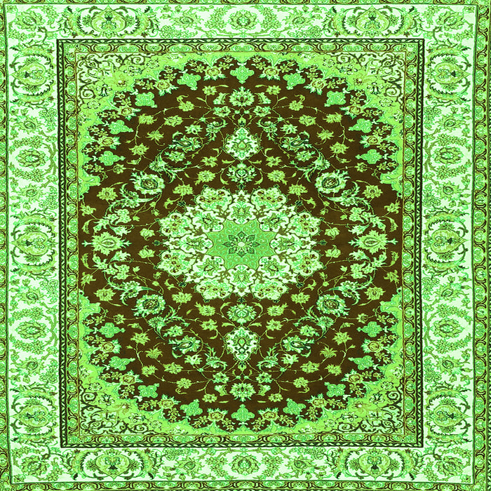 Round Machine Washable Medallion Green Traditional Area Rugs, wshtr3525grn