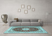 Machine Washable Medallion Light Blue Traditional Rug in a Living Room, wshtr3525lblu