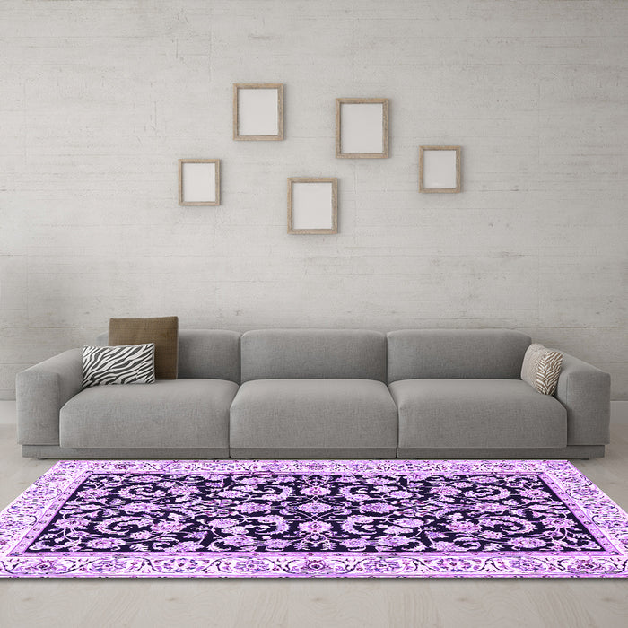 Machine Washable Persian Purple Traditional Area Rugs in a Living Room, wshtr3526pur