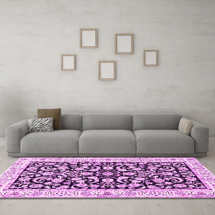 Machine Washable Persian Pink Traditional Rug in a Living Room, wshtr3526pnk