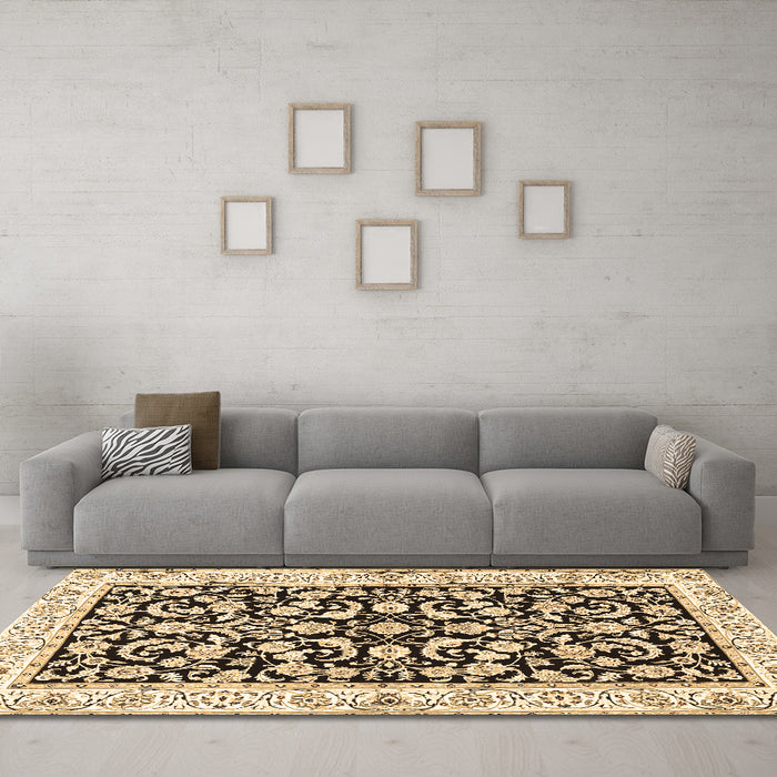 Machine Washable Persian Brown Traditional Rug in a Living Room,, wshtr3526brn