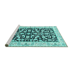 Sideview of Machine Washable Persian Turquoise Traditional Area Rugs, wshtr3526turq