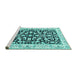 Sideview of Machine Washable Persian Turquoise Traditional Area Rugs, wshtr3526turq