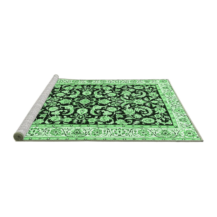 Sideview of Machine Washable Persian Emerald Green Traditional Area Rugs, wshtr3526emgrn