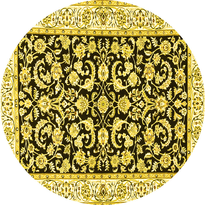Round Persian Yellow Traditional Rug, tr3526yw
