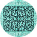 Round Persian Turquoise Traditional Rug, tr3526turq