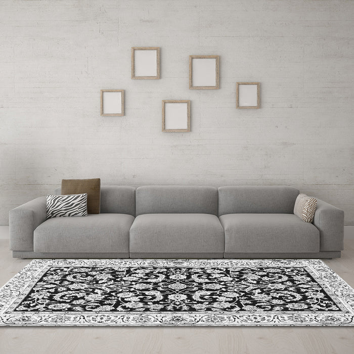 Machine Washable Persian Gray Traditional Rug in a Living Room,, wshtr3526gry