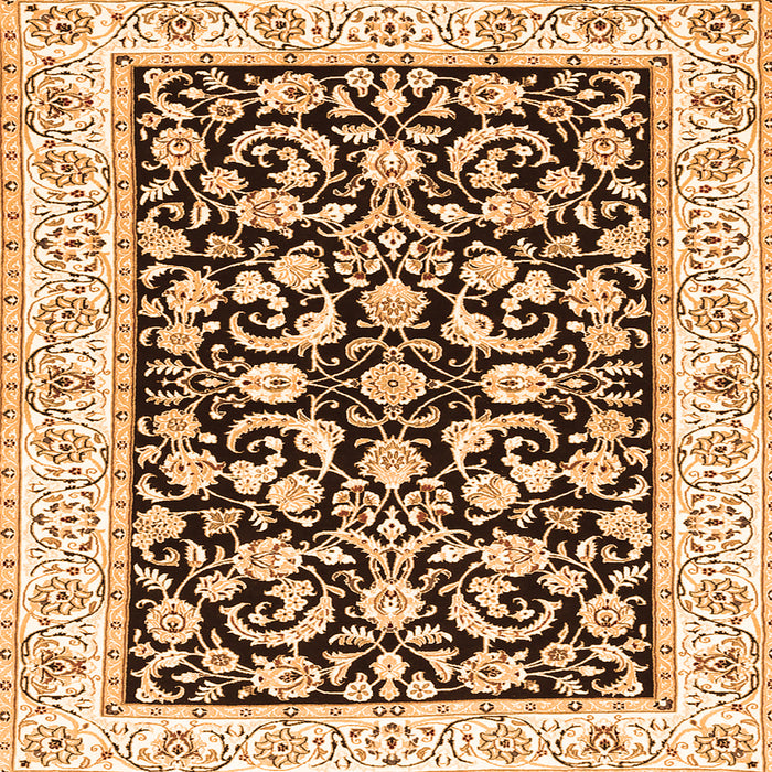 Round Machine Washable Persian Orange Traditional Area Rugs, wshtr3526org
