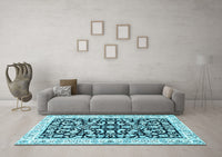 Machine Washable Persian Light Blue Traditional Rug, wshtr3526lblu