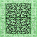 Square Machine Washable Persian Emerald Green Traditional Area Rugs, wshtr3526emgrn