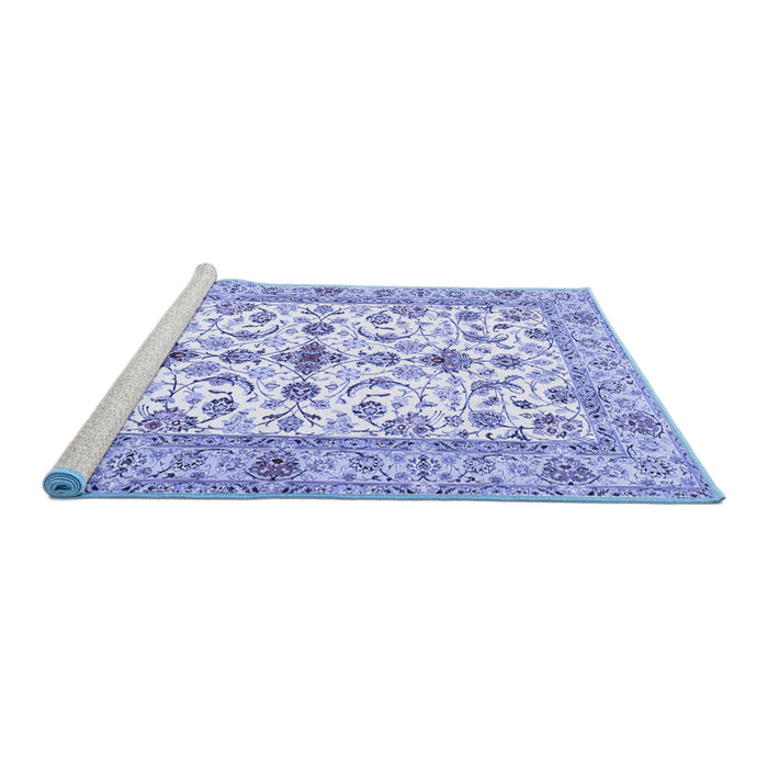 Sideview of Machine Washable Persian Blue Traditional Rug, wshtr3527blu