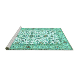 Sideview of Machine Washable Persian Turquoise Traditional Area Rugs, wshtr3527turq