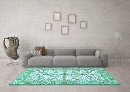 Machine Washable Persian Turquoise Traditional Area Rugs in a Living Room,, wshtr3527turq