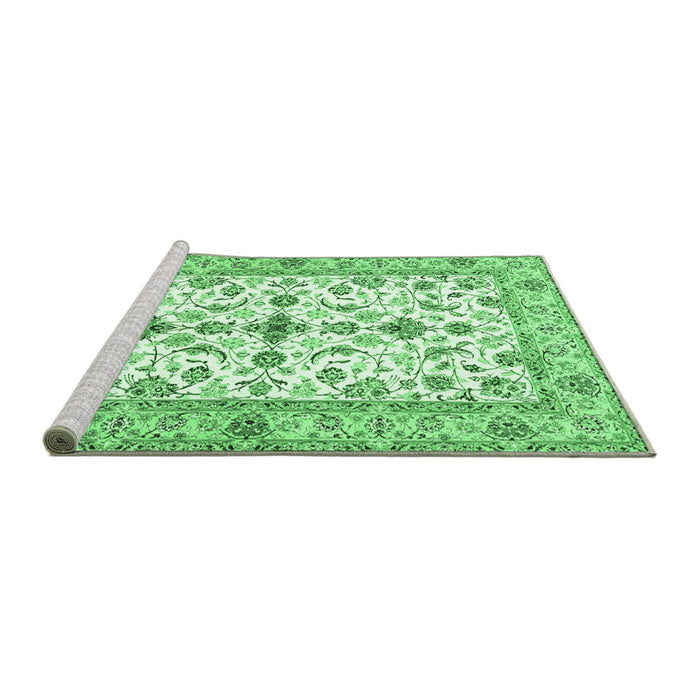 Sideview of Machine Washable Persian Emerald Green Traditional Area Rugs, wshtr3527emgrn