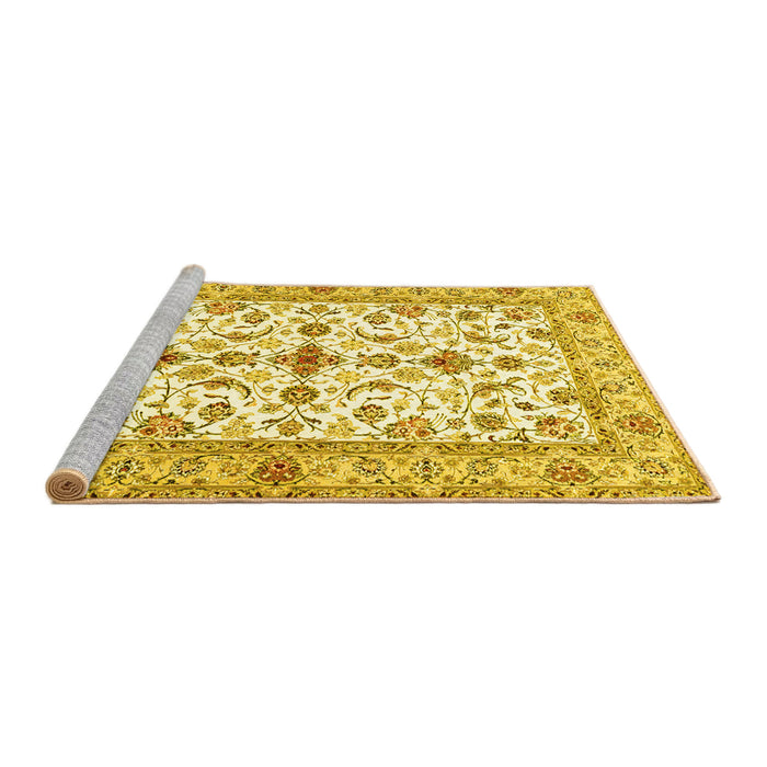 Sideview of Machine Washable Persian Yellow Traditional Rug, wshtr3527yw