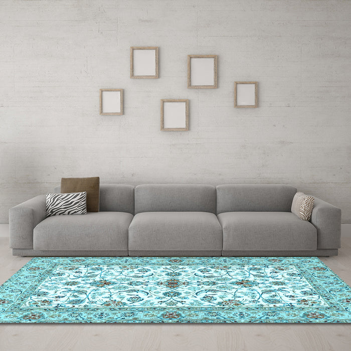 Machine Washable Persian Light Blue Traditional Rug in a Living Room, wshtr3527lblu
