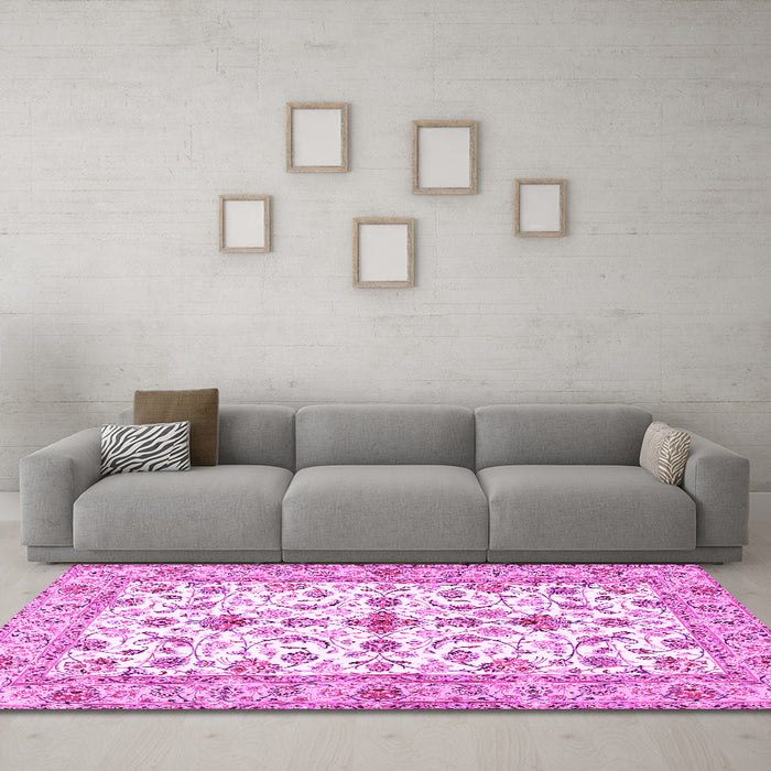 Machine Washable Persian Pink Traditional Rug in a Living Room, wshtr3527pnk