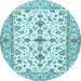 Round Machine Washable Persian Light Blue Traditional Rug, wshtr3527lblu