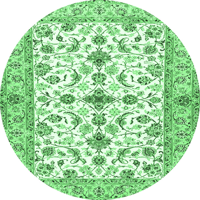 Round Machine Washable Persian Emerald Green Traditional Area Rugs, wshtr3527emgrn