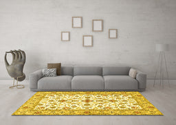 Machine Washable Persian Yellow Traditional Rug in a Living Room, wshtr3527yw