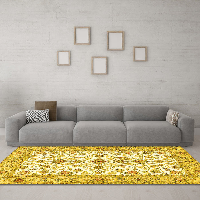 Machine Washable Persian Yellow Traditional Rug in a Living Room, wshtr3527yw