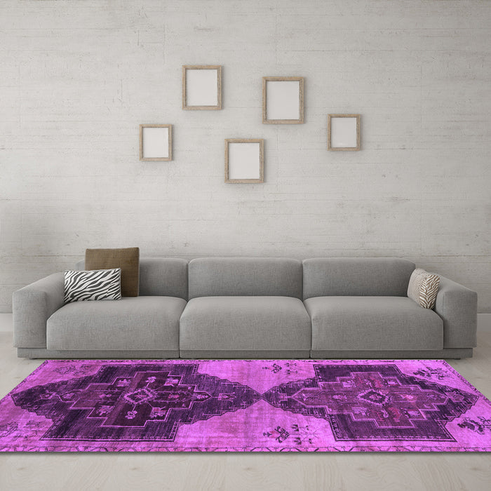 Machine Washable Persian Purple Traditional Area Rugs in a Living Room, wshtr3528pur