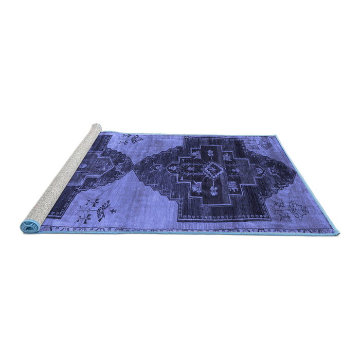 Sideview of Machine Washable Persian Blue Traditional Rug, wshtr3528blu