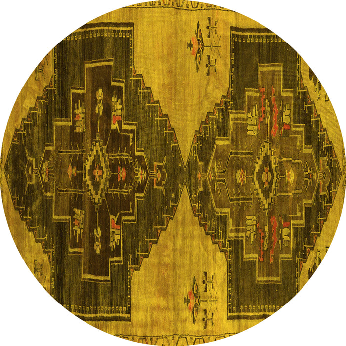 Round Persian Yellow Traditional Rug, tr3528yw
