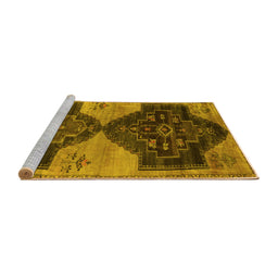 Sideview of Machine Washable Persian Yellow Traditional Rug, wshtr3528yw
