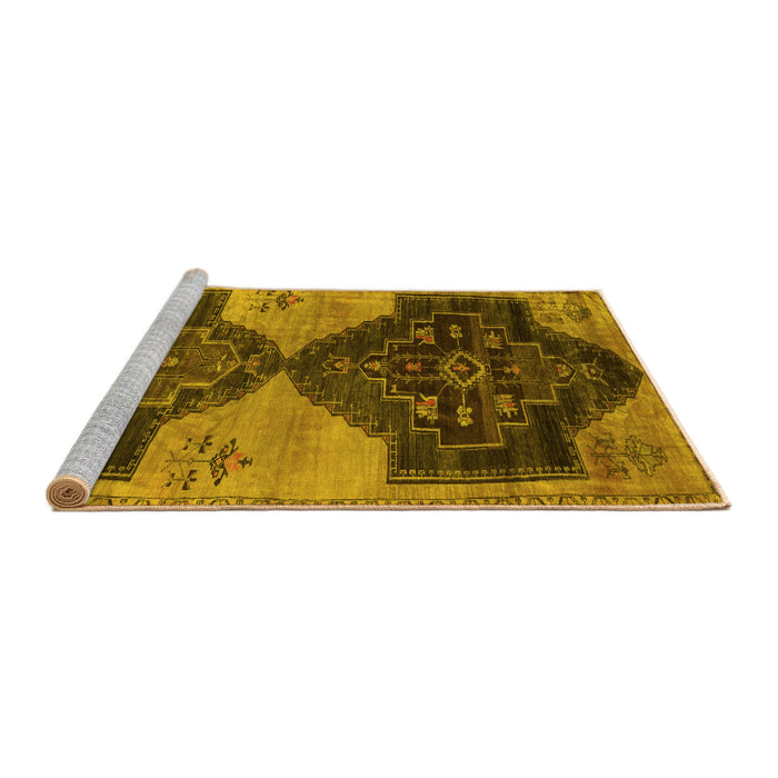 Sideview of Machine Washable Persian Yellow Traditional Rug, wshtr3528yw