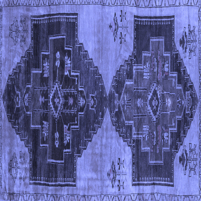 Square Machine Washable Persian Blue Traditional Rug, wshtr3528blu