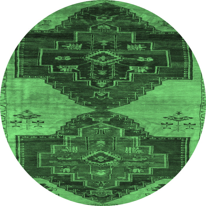 Round Persian Emerald Green Traditional Rug, tr3528emgrn