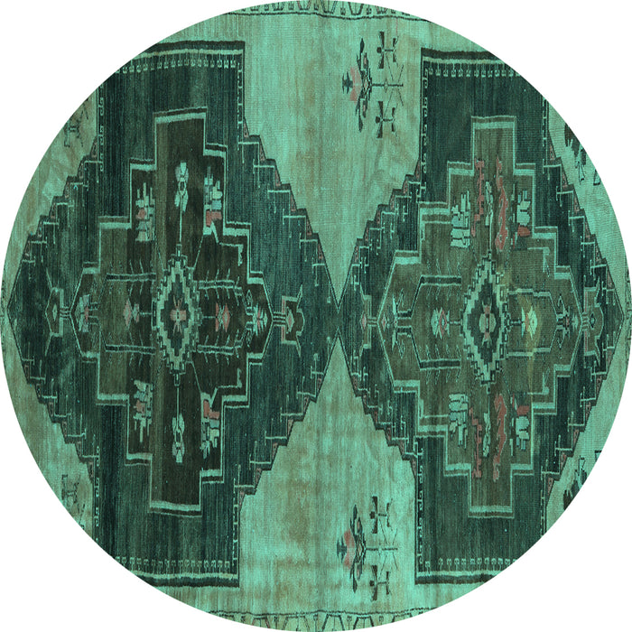 Round Persian Turquoise Traditional Rug, tr3528turq